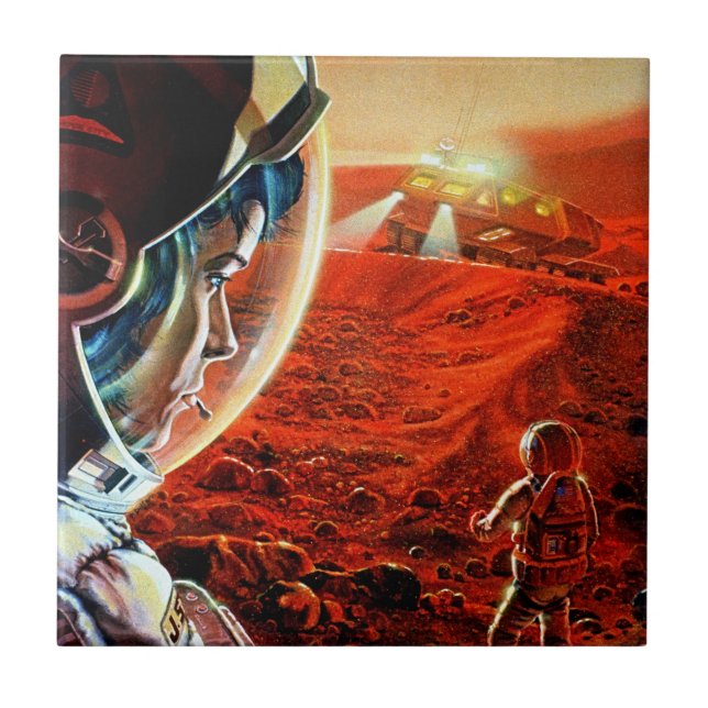 Astronauter på Mars i en damm - Retro Space Kakelplatta (Framsidan)