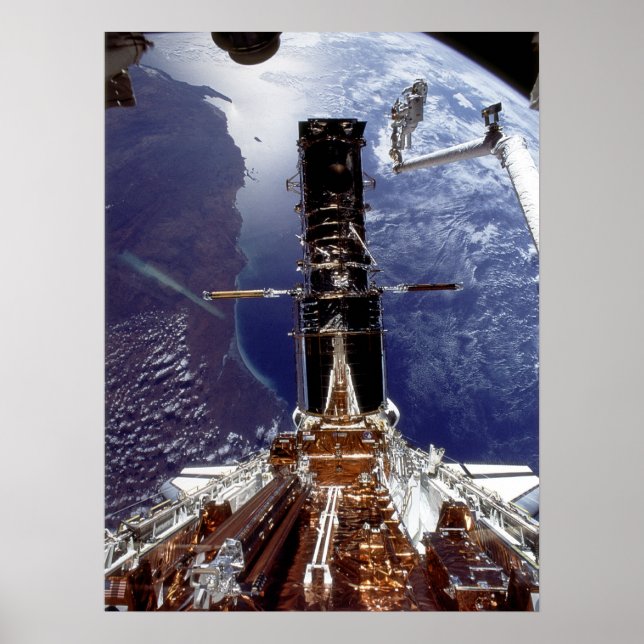 Astronauter som arbetar med Hubble dockad med Ende Poster (Framsidan)