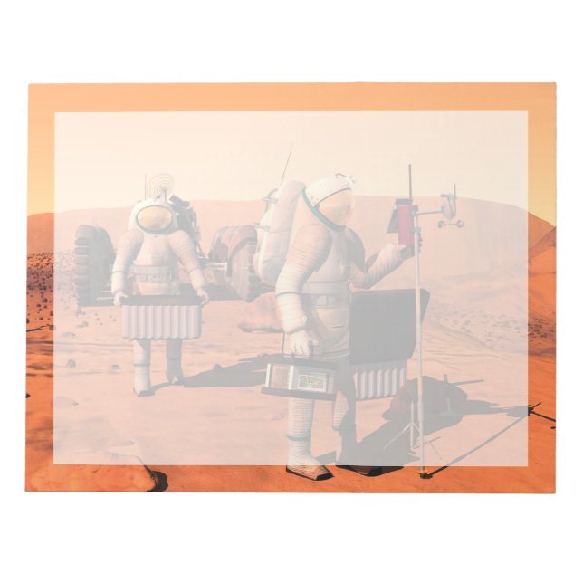 Astronauter som installerar väderutrustning på Mar Anteckningsblock (Framsida)