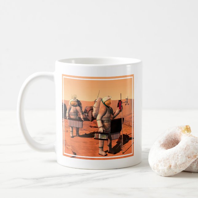 Astronauter som installerar väderutrustning på Mar Kaffemugg (Med munk)