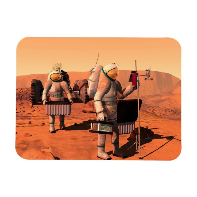 Astronauter som installerar väderutrustning på Mar Magnet (Horisontell)