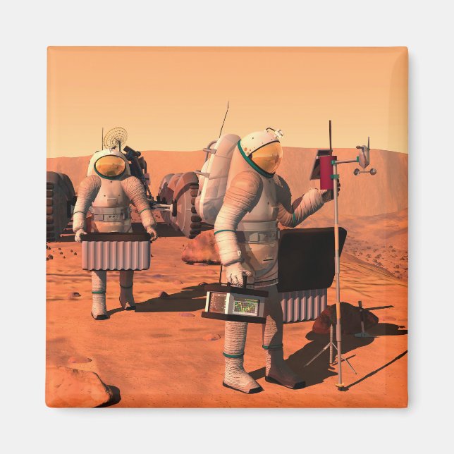 Astronauter som installerar väderutrustning på Mar Magnet (Framsidan)