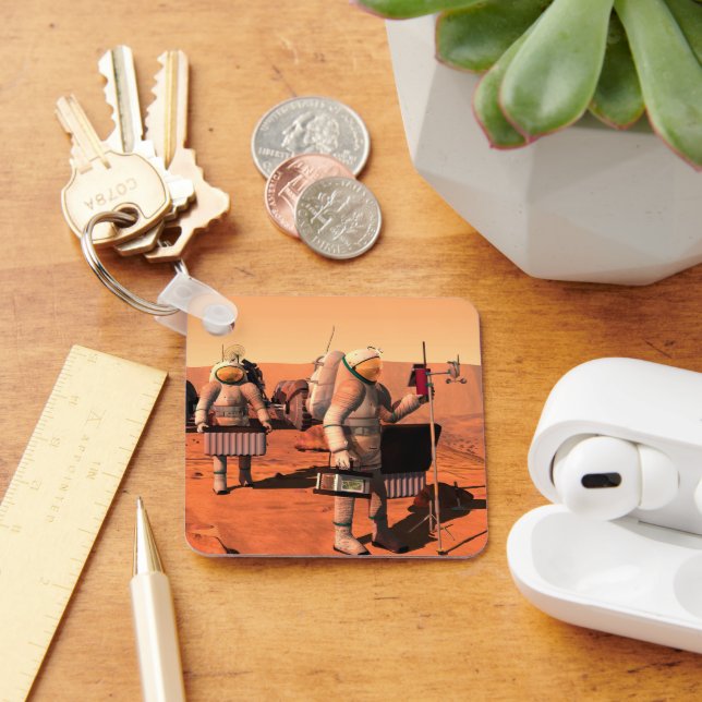 Astronauter som installerar väderutrustning på Mar Nyckelring (Skrivbord)