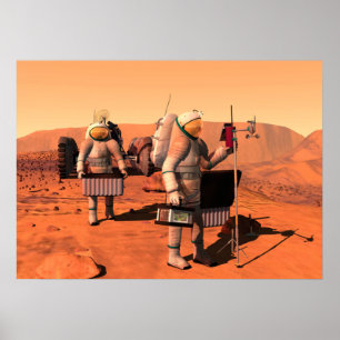 Astronauter som installerar väderutrustning på Mar Poster