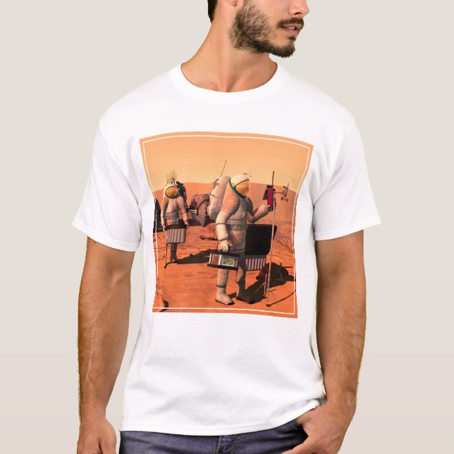 Astronauter som installerar väderutrustning på Mar T Shirt (Framsida)