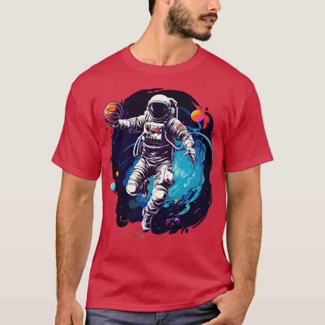 Astronauter spelar basketboll i rymden t shirt (Framsida)