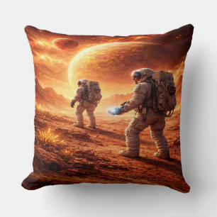 Astronauter utforskar orange planet kudde
