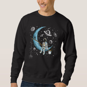 Astronautfiske i rymden Måne Lång Ärmad Tröja