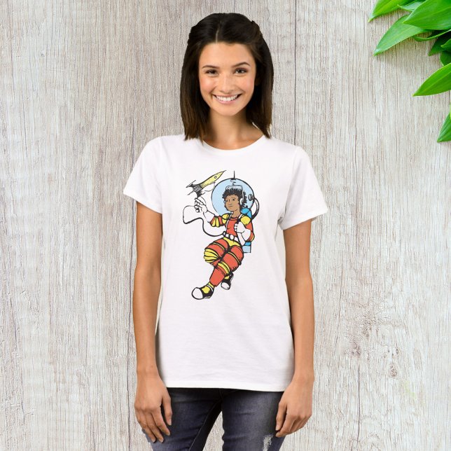 Astronautflicka med raketblaster t shirt (Skapare uppladdad)