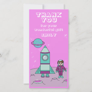 Astronautflicka Rymdraket Rosa Födelsedag Tack Kort