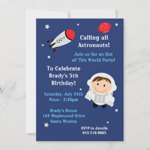Astronautfödelsedagsfest inbjudan