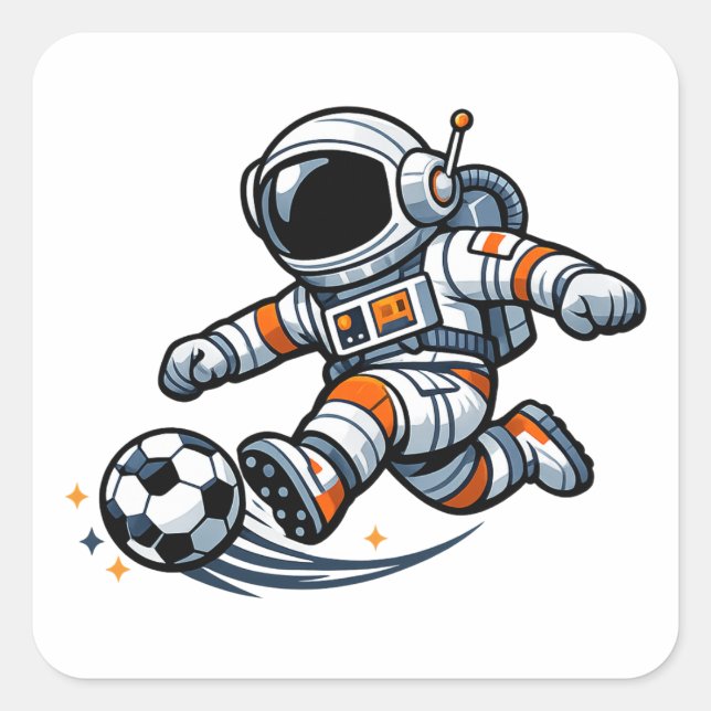 Astronautfotboll Fyrkantigt Klistermärke (Framsida)