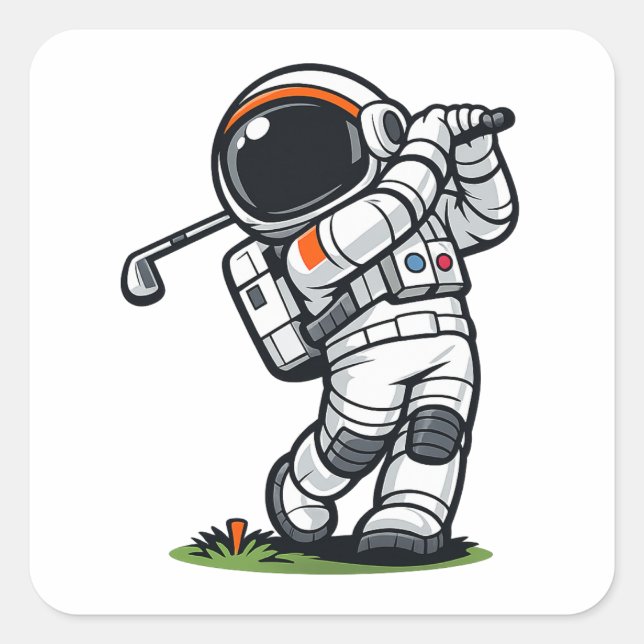 Astronautgolf Fyrkantigt Klistermärke (Framsida)