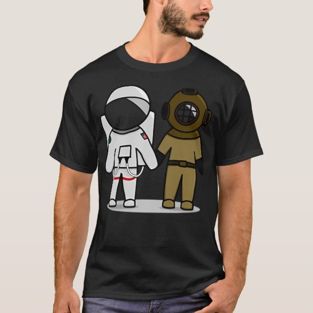 Astronautillustration och diverillustration t shirt (Framsida)
