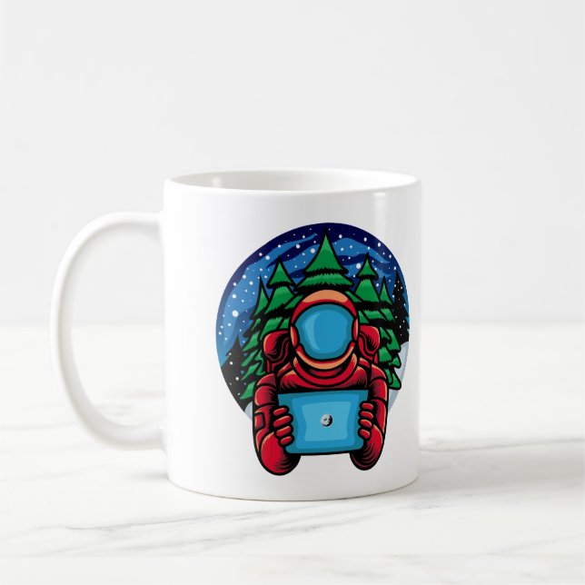 Astronautjultomte med bord kaffemugg (Vänster)