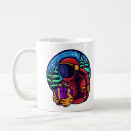 Astronautjultomte med present kaffemugg