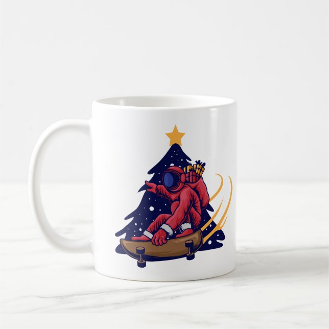 Astronautjultomte med skateboard kaffemugg (Vänster)
