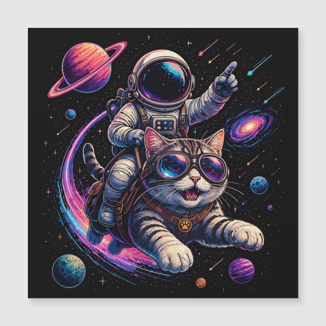 Astronautkatt som rider genom rymden (Framsida)