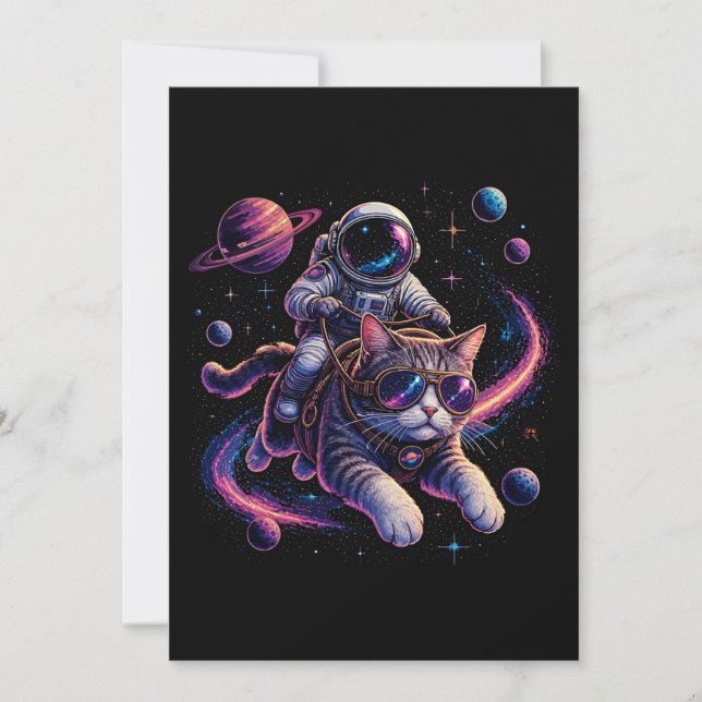 Astronautkatt som rider genom rymden inbjudningar (Framsida)