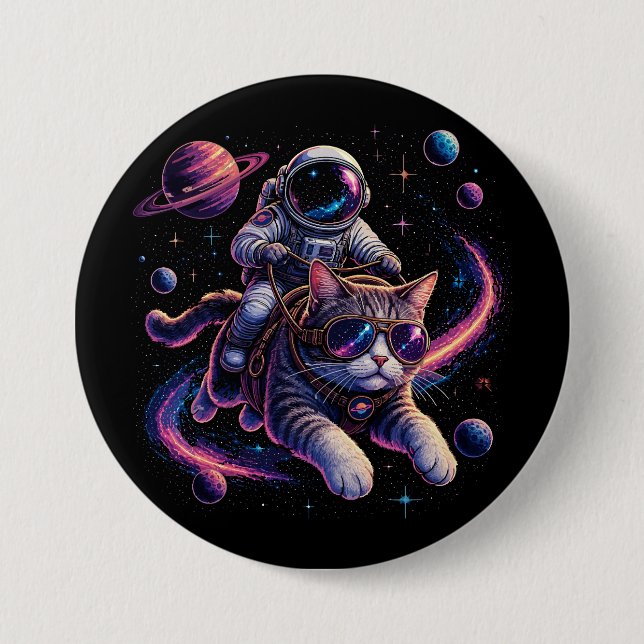 Astronautkatt som rider genom rymden knapp (Framsida)