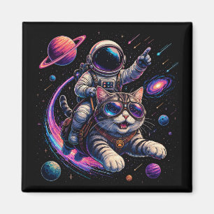 Astronautkatt som rider genom rymden magnet