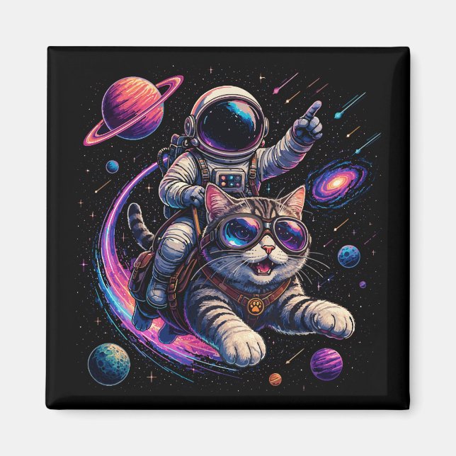 Astronautkatt som rider genom rymden magnet (Framsidan)