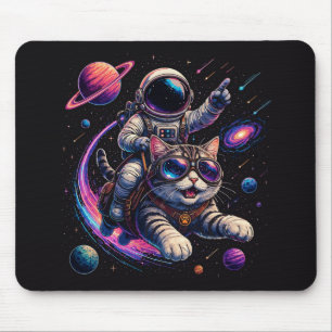 Astronautkatt som rider genom rymden musmatta
