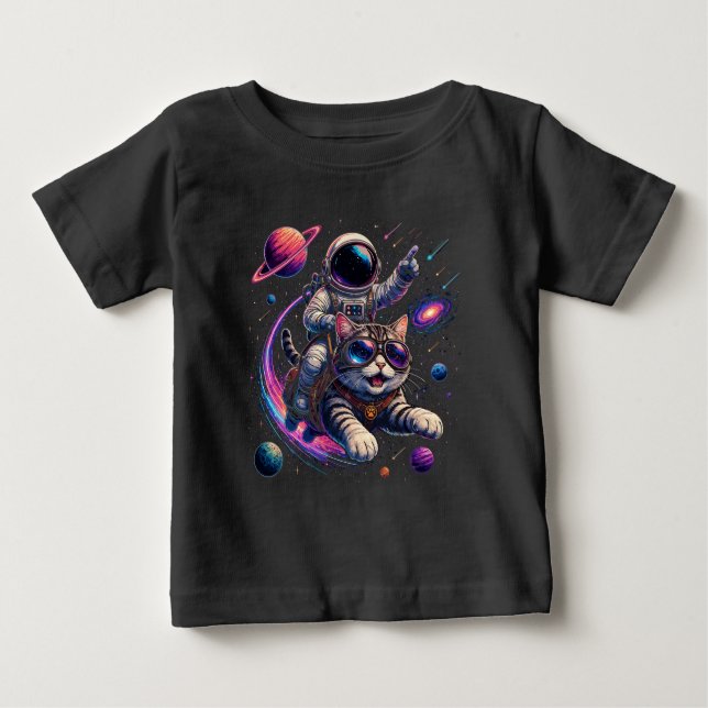 Astronautkatt som rider genom rymden t shirt (Framsida)