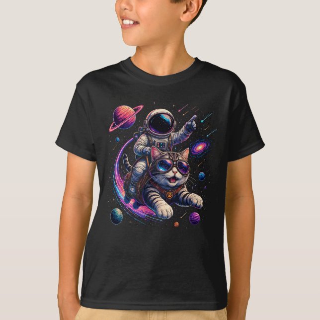 Astronautkatt som rider genom rymden t shirt (Framsida)
