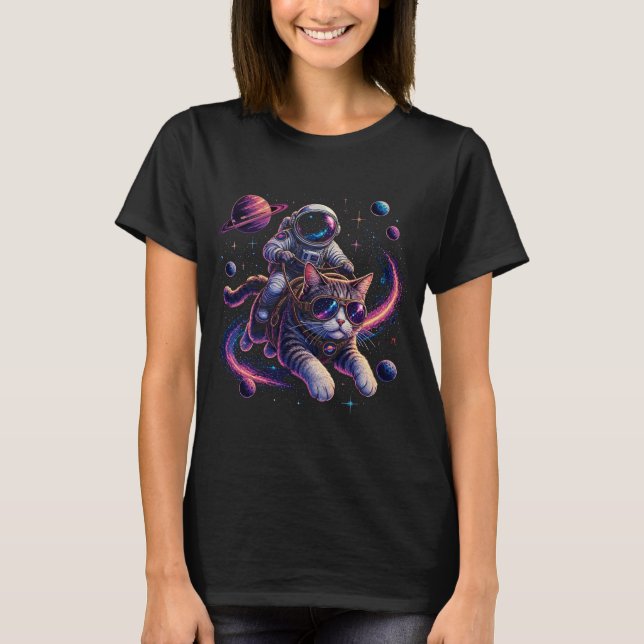 Astronautkatt som rider genom rymden t shirt (Framsida)