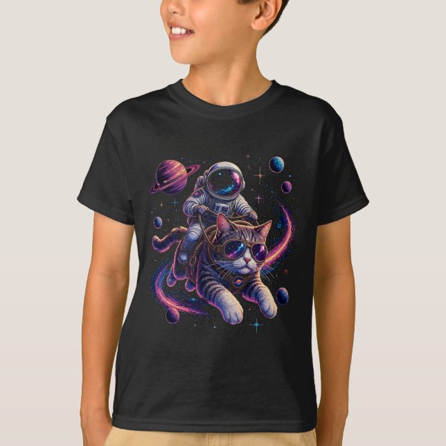 Astronautkatt som rider genom rymden t shirt (Framsida)