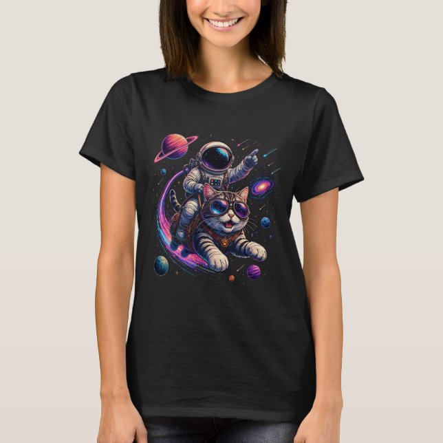 Astronautkatt som rider genom rymden t shirt (Framsida)