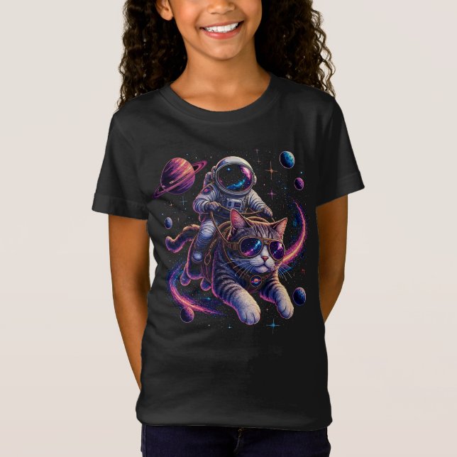 Astronautkatt som rider genom rymden t shirt (Framsida)
