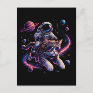 Astronautkatt som rider genom rymden vykort