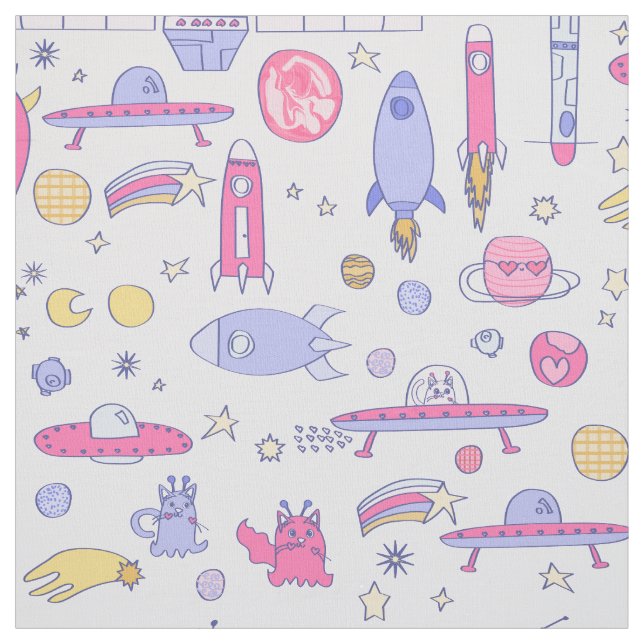 astronautkatter raket ufo sci-fi rymdskepp tyg (Provkarta)