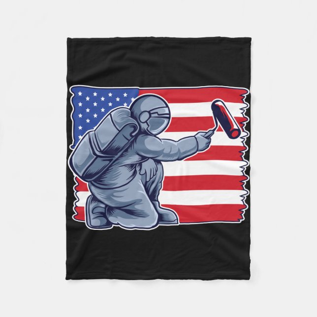 Astronautmålning av amerikansk flagga fleecefilt (Framsidan)