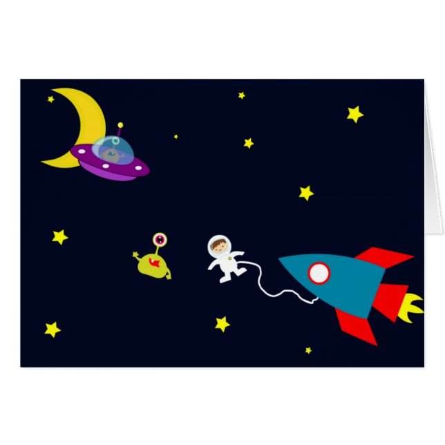 Astronautmöteutomjordingar i utrymme hälsningskort (Framsidan Horizontal)