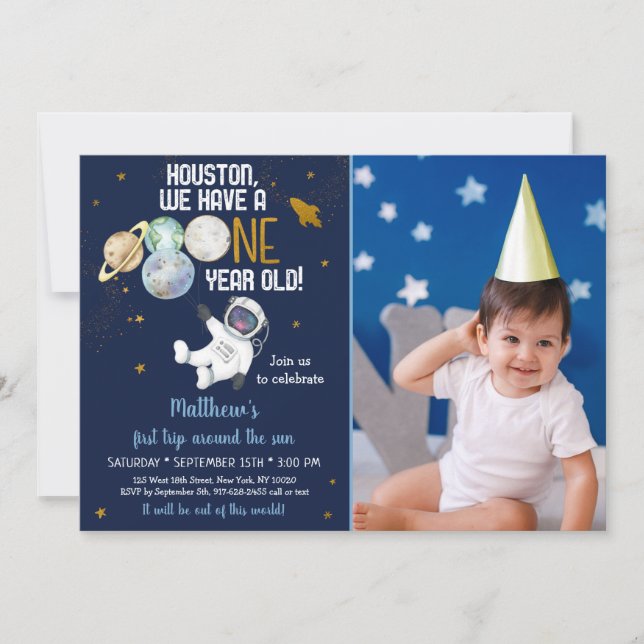 Astronautrymmet första Resa runt Sol-födelsedagen Inbjudningar (Framsida)