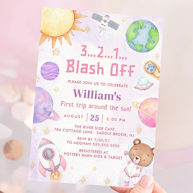 Astronautrymmet första Resa runt Sol-födelsedagen Inbjudningar (Skapare uppladdad)