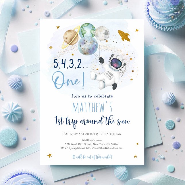 Astronautrymmet första Resa runt Sol-födelsedagen Inbjudningar (Skapare uppladdad)