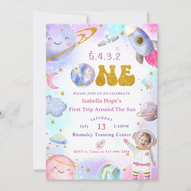Astronautrymmet första Resa runt Sol-födelsedagen Inbjudningar (Framsida)