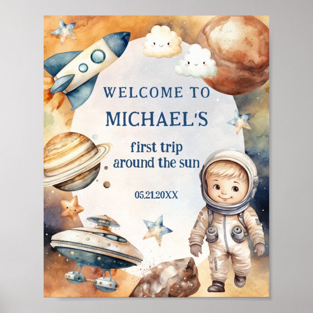 Astronautrymmet första Resa runt Sol Välkomsthälsa Poster (Framsidan)