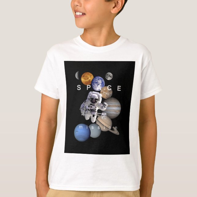 astronautrymmet uppdrag solsystemsplattor t-shirt (Framsida)