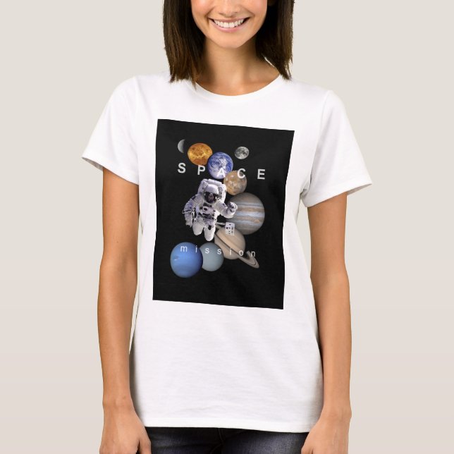 astronautrymmet uppdrag solsystemsplattor tee shirt (Framsida)