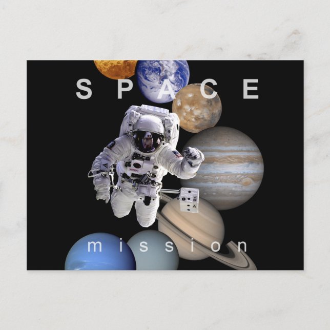 astronautrymmet uppdrag solsystemsplattor vykort (Framsida)