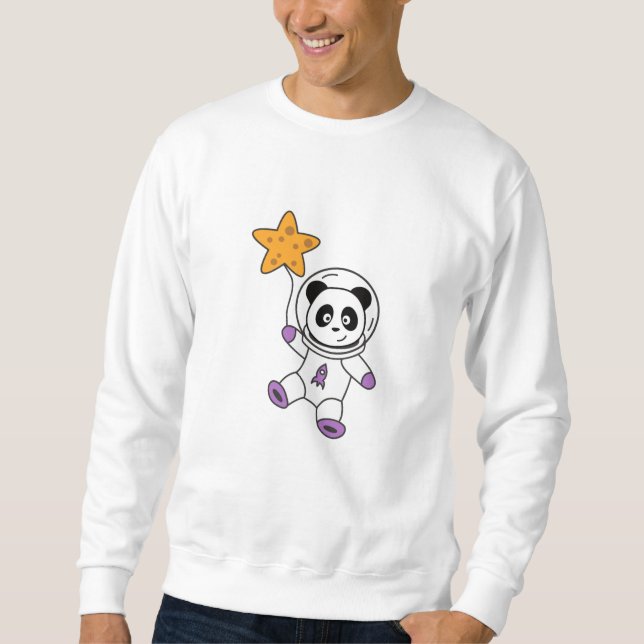 Astronauts Pandas Planet Earth Space Star Lång Ärmad Tröja (Framsida)
