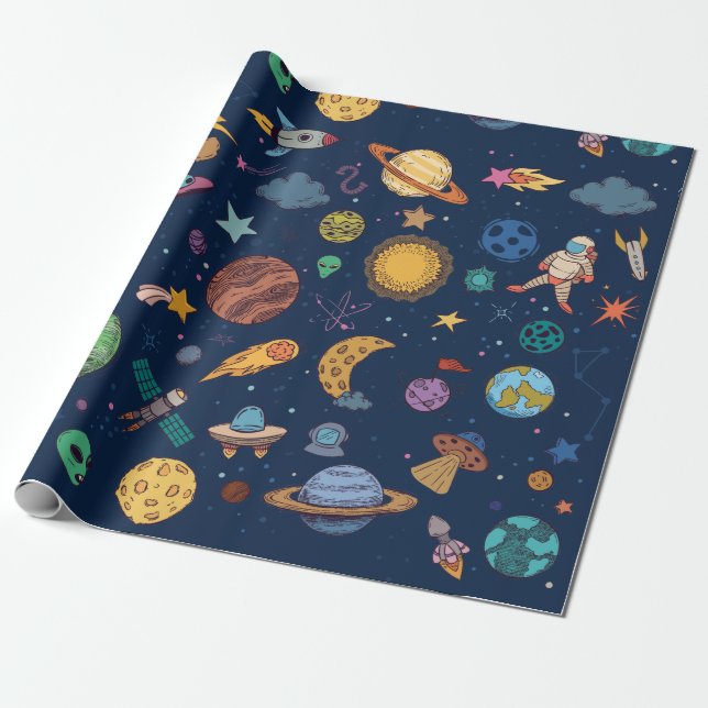Astronauts Planets Space, Back to school Barn Presentpapper (Utrullad)