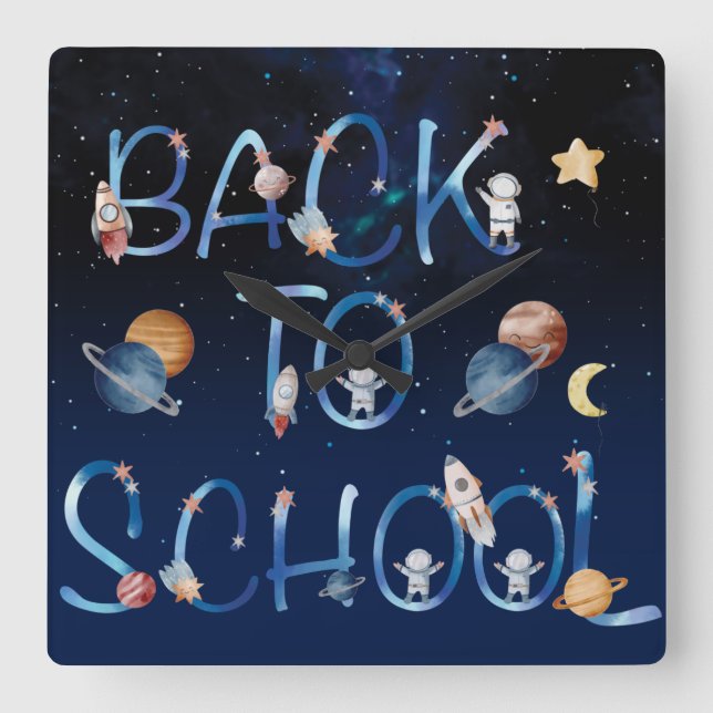 Astronauts Planets Space,back to school Fyrkantig Klocka (Framsida)