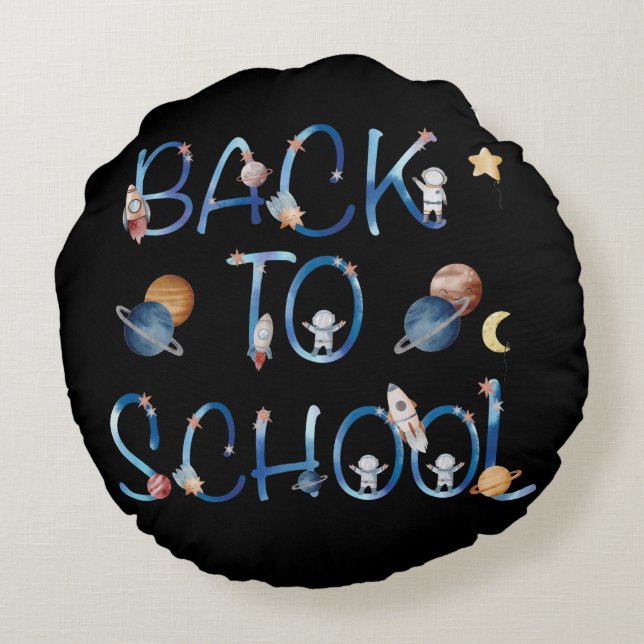 Astronauts Planets Space, back to school Rund Kudde (Baksidan)