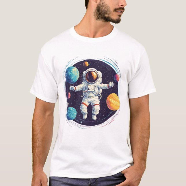 Astronautundersökning av färgstarka solsystem t shirt (Framsida)